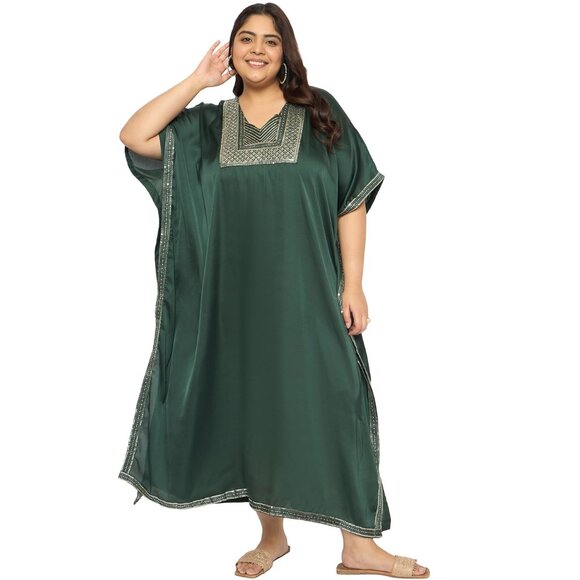 Gypsie Blu Women Stylish Silk Satin Sequences Caftan Dress Moo Moos Dresses Gown - Picture 3 of 8